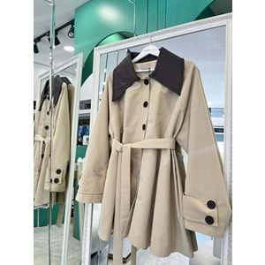 YAKA DERİ DETAYLI SUİT CEKET - BEJ - 1 (36-38 BEDEN UYUMLU OVERSİZE)