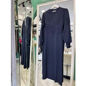 ADN MERSERİZE PALMİYE ELBİSE - LACİVERT - 2