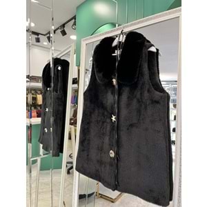 VATKATEX KÜRKLÜ ANGORA YELEK - SİYAH - 1