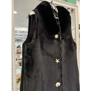 VATKATEX KÜRKLÜ ANGORA YELEK - SİYAH - 1