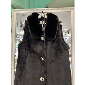 VATKATEX KÜRKLÜ ANGORA YELEK - SİYAH - 2