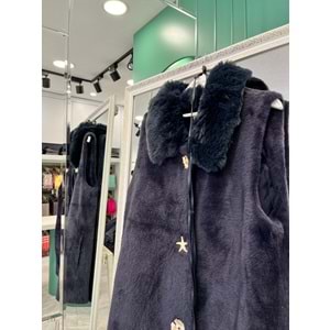 VATKATEX KÜRKLÜ ANGORA YELEK - LACİVERT - 1