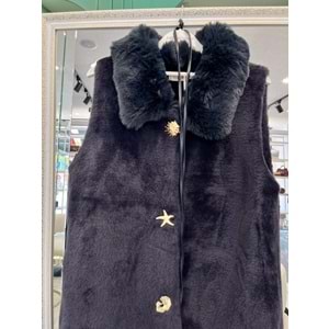 VATKATEX KÜRKLÜ ANGORA YELEK - LACİVERT - 1