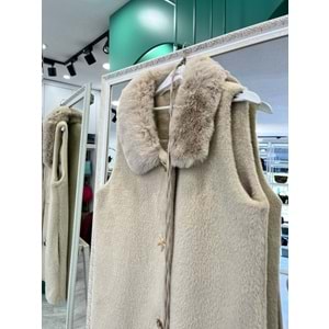VATKATEX KÜRKLÜ ANGORA YELEK - BEJ - 1