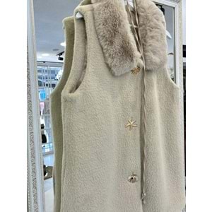 VATKATEX KÜRKLÜ ANGORA YELEK - BEJ - 1