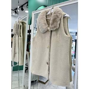 VATKATEX KÜRKLÜ ANGORA YELEK - BEJ - 2