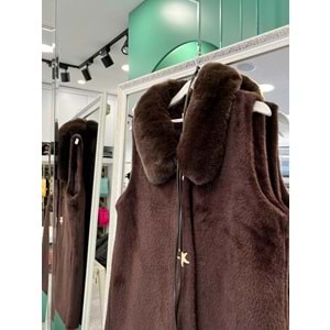 VATKATEX KÜRKLÜ ANGORA YELEK - ACI KAHVE - 3