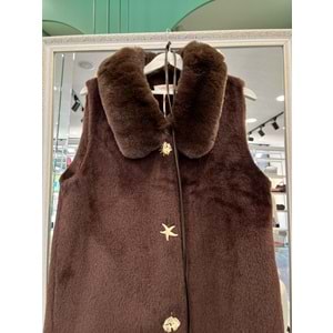 VATKATEX KÜRKLÜ ANGORA YELEK - ACI KAHVE - 3