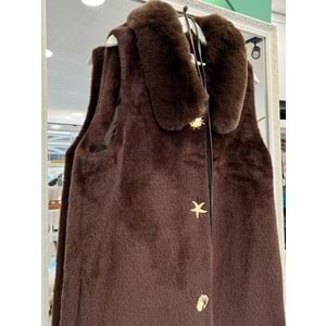 VATKATEX KÜRKLÜ ANGORA YELEK - ACI KAHVE - 3