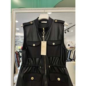 NURGÜN DERİ YELEK CEP DETAYLI - SİYAH - 3