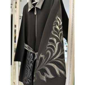 HALE BAROQUE DERİ DETAYLI CEKET - SİYAH - 3