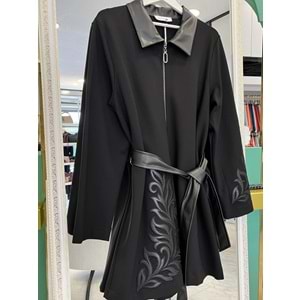 HALE BAROQUE DERİ DETAYLI CEKET - SİYAH - 3