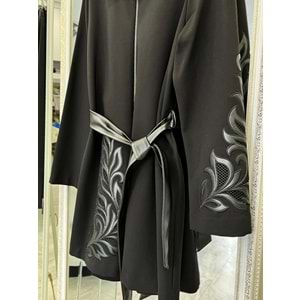 HALE BAROQUE DERİ DETAYLI CEKET - SİYAH - 3