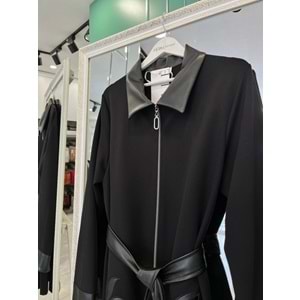 HALE JARDİN DERİ DETAYLI CEKET - SİYAH - 1