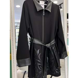 HALE JARDİN DERİ DETAYLI CEKET - SİYAH - 1