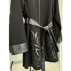 HALE JARDİN DERİ DETAYLI CEKET - SİYAH - 1