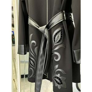 HALE JARDİN DERİ DETAYLI CEKET - SİYAH - 1