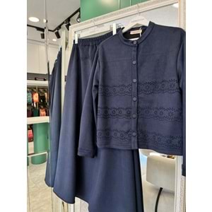 VATKATEX SÜET ETEKLİ TAKIM LAZER KESİM - LACİVERT - 38