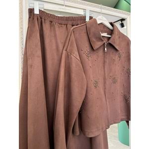 VATKATEX SÜET ETEKLİ TAKIM TAŞLI - KAHVERENGİ - 40