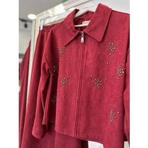 VATKATEX SÜET ETEKLİ TAKIM TAŞLI - BORDO - 40