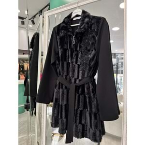 HALE FOURRURE ANGORA CEKET - SİYAH - 1