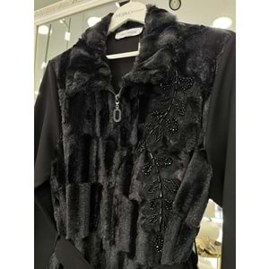 HALE FOURRURE ANGORA CEKET - SİYAH - 1