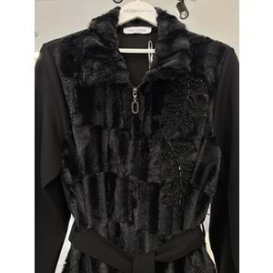 HALE FOURRURE ANGORA CEKET - SİYAH - 1