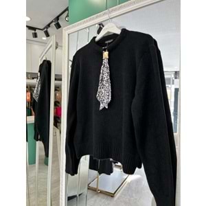 AFİTAP FULARLI TRİKO KAZAK (36-42 BEDEN UYUMLU) - SİYAH - STANDART