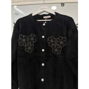 HATUN ANGORA İŞLEMELİ HIRKA (36-42 BEDEN UYUMLU) - SİYAH - STANDART