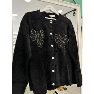 HATUN ANGORA İŞLEMELİ HIRKA (36-42 BEDEN UYUMLU) - SİYAH - STANDART