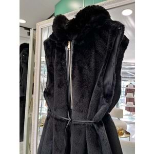 VATKATEX KAPÜŞONLU ANGORA YELEK - SİYAH - 2