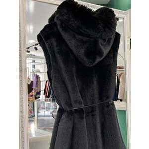 VATKATEX KAPÜŞONLU ANGORA YELEK - SİYAH - 2