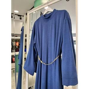 VATKATEX FİTİLLİ TRİKO ELBİSE - İNDİGO MAVİ - 40