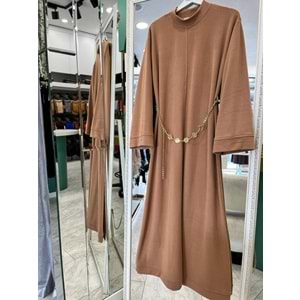 VATKATEX FİTİLLİ TRİKO ELBİSE - CAMEL - 42