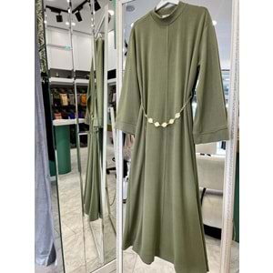 VATKATEX FİTİLLİ TRİKO ELBİSE - MİNT YEŞİLİ - 42