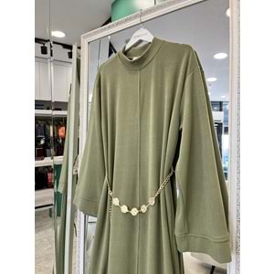 VATKATEX FİTİLLİ TRİKO ELBİSE - MİNT YEŞİLİ - 42