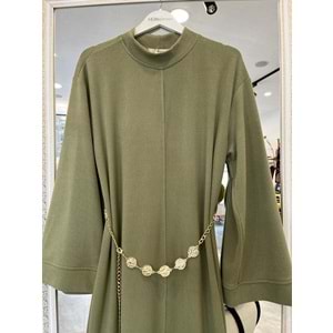 VATKATEX FİTİLLİ TRİKO ELBİSE - MİNT YEŞİLİ - 42