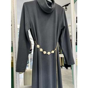 VATKATEX BOĞAZLI FİTİLLİ TRİKO ELBİSE - ANTRASİT - 40