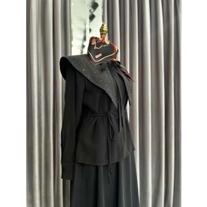 VATKATEX TAŞLI YAKA ETEKLİ TAKIM - SİYAH - 46