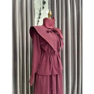 VATKATEX TAŞLI YAKA ETEKLİ TAKIM - MÜRDÜM - 40