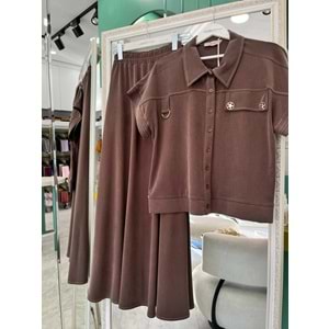 VATKATEX LİYOSEL CUPRA YELEKLİ ETEKLİ TAKIM - AÇIK KAHVE - 40