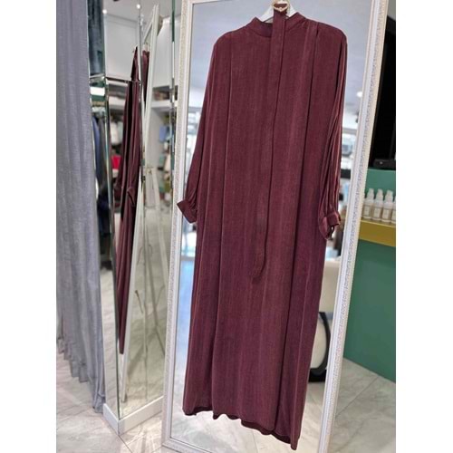 PUANE İPEK CUPRA ELBİSE VATKA DETAYLI 12598 - BORDO - XL