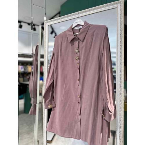 PUANE TUNİK BROŞ DETAYLI 10694 - PUDRA - 1