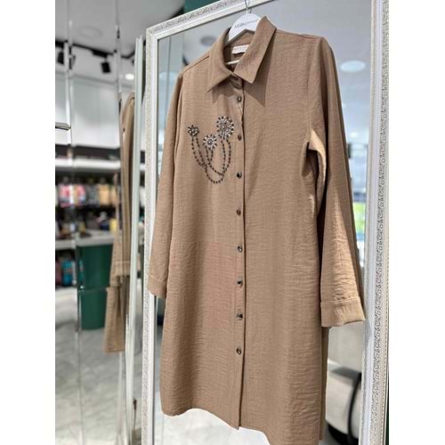 YELDA KETEN TUNİK 1059 - VİZON - 50