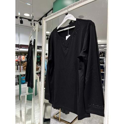 REYYAN ANNE PENYESİ YAKA VE KOL TAŞLI - SİYAH - L