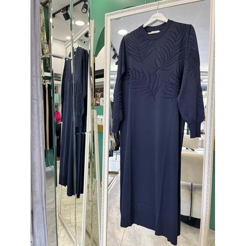 ADN MERSERİZE PALMİYE ELBİSE - LACİVERT - 2