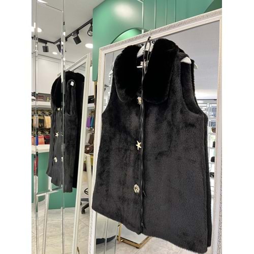 VATKATEX KÜRKLÜ ANGORA YELEK - SİYAH - 1