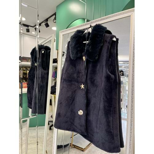 VATKATEX KÜRKLÜ ANGORA YELEK - LACİVERT - 2