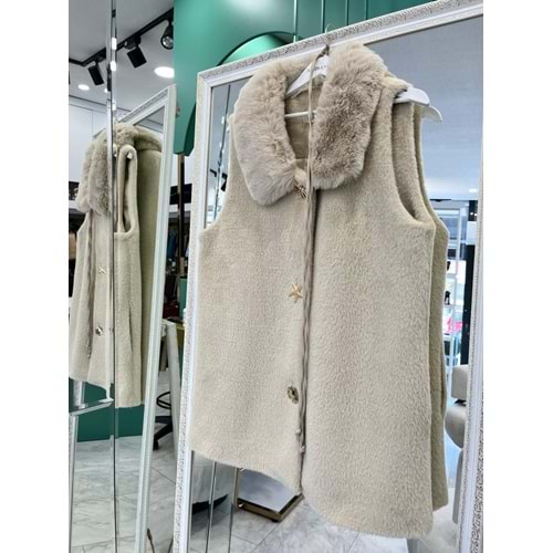 VATKATEX KÜRKLÜ ANGORA YELEK - BEJ - 1