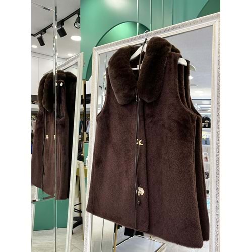 VATKATEX KÜRKLÜ ANGORA YELEK - ACI KAHVE - 3